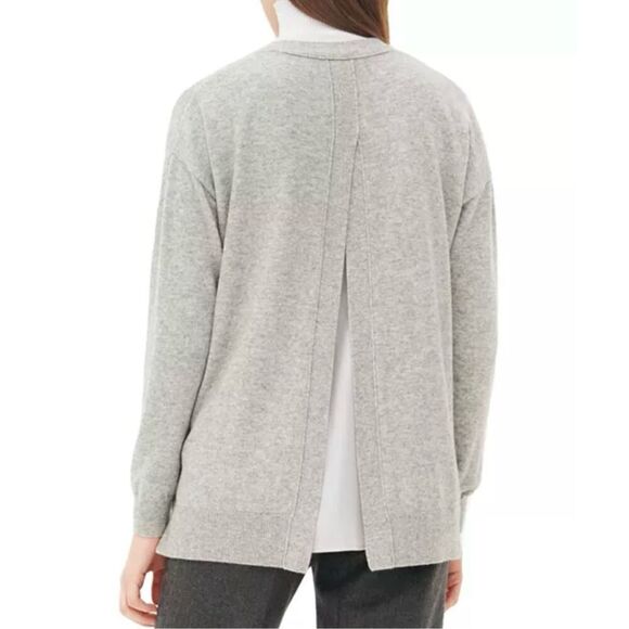 Sandro Paris Cashmere Blend Lightweight Gray Girl Split Back Button Cardigan M - Picture 2 of 16